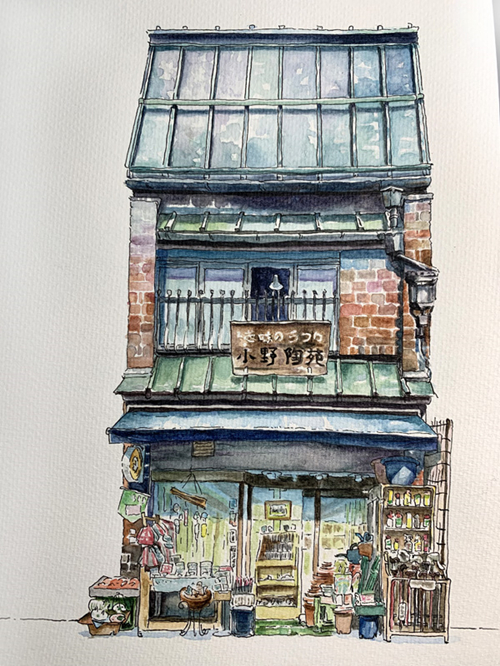 水彩画：东京店铺 -小野陶苑  作者：缑璟.jpg